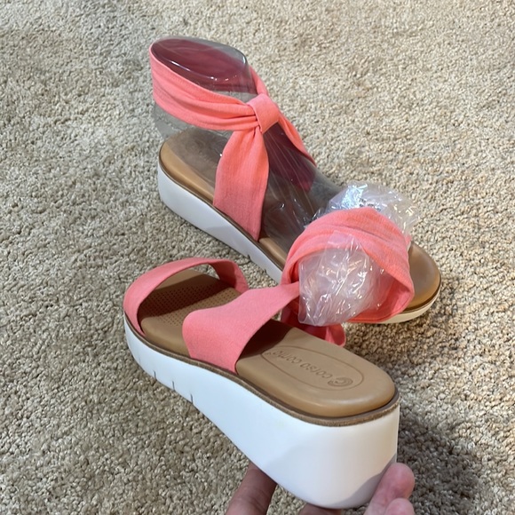 NIB coral pink sandals 6.5M porcelain rose stretch fabric + leather beach pool - Picture 11 of 16